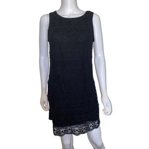 Black lace scoop neck shift dress